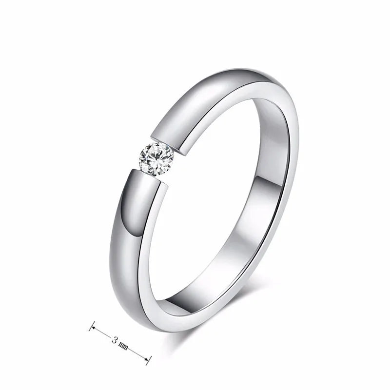 3Mm Thin Stainless Steel Wedding Rings for Women Men Never Fade Engagement Bands CZ Stone Solitaire Ring