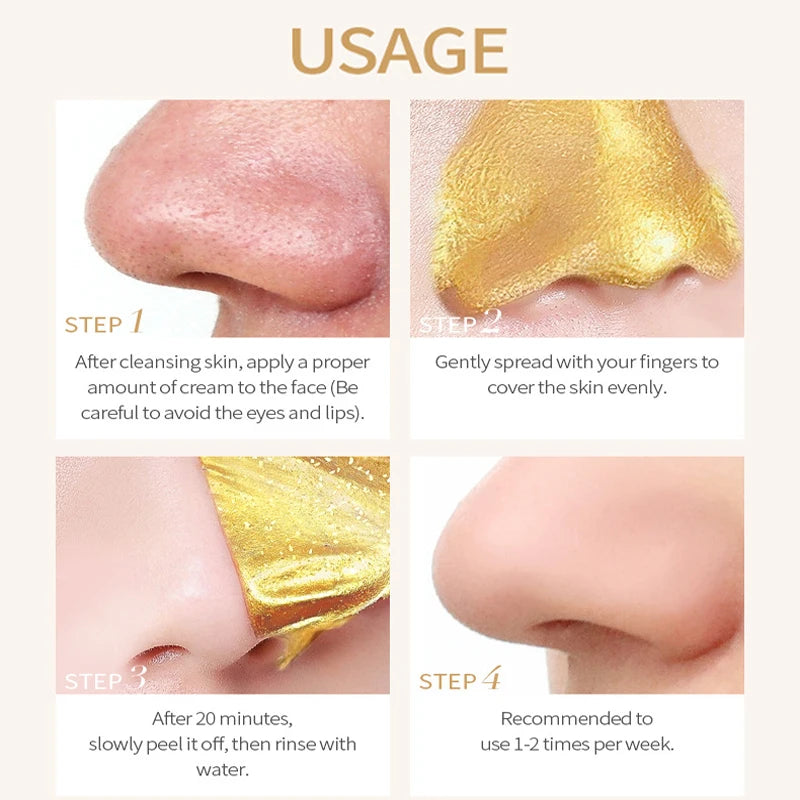 24K Gold Peel-Off Masks Blackhead Removal Deep Cleansing Oil Control Shrink Pores Hydrating Moisturizing Facial Skin Care Beauty